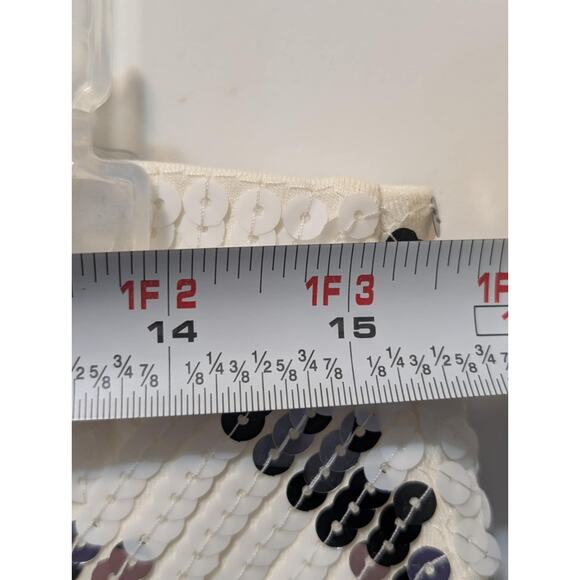 NWT! EXPRESS White Silver Aztec High Waisted Sequin Mini Skirt Bodycon Size M - Picture 10 of 12